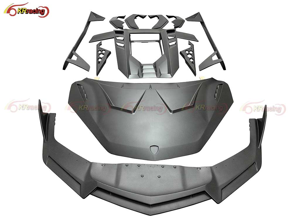 Duke Style Matte Dry Carbon Fiber Body Kit for Lambo Revuelto Hood Front Diffuser Lip Side Skirt Rear Spoiler Wing Engine Cover