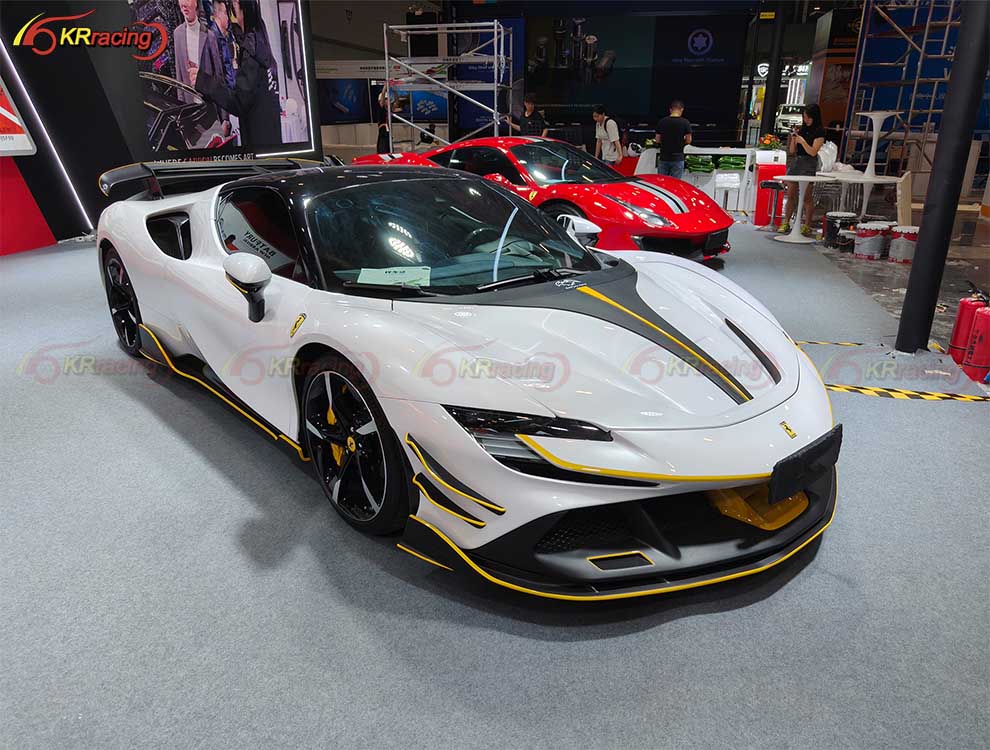 BF Style Dry Carbon Fiber Body Kit for Fer-rari SF90 Car Hood Bumpers Side Skirt Front Diffuser Lip Rear Wing Spoiler